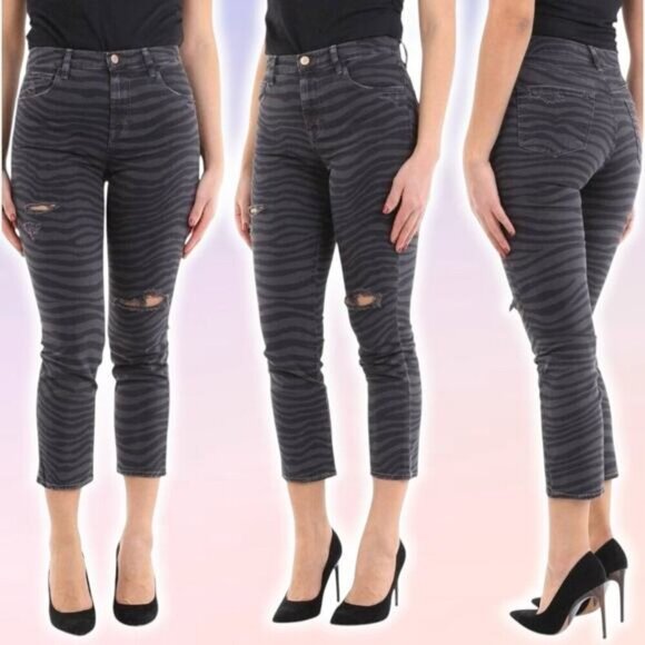 NWT J BRAND Ruby High-Rise Crop Cigarette Jean Size 25 Black Dazzle Destruct - Picture 1 of 7